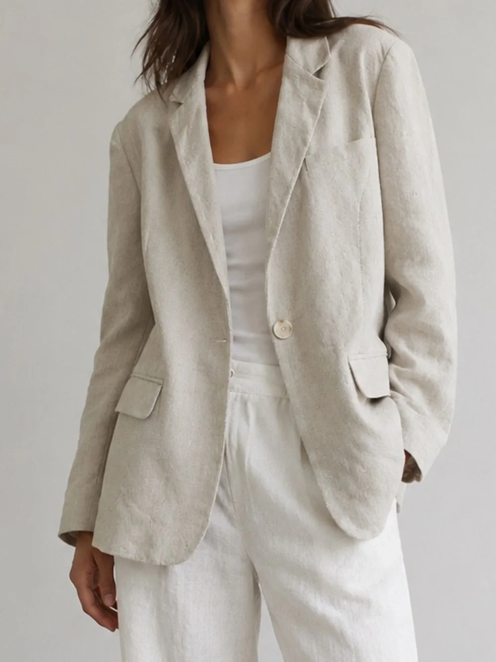 Free People Linen Blend Oversized Cream Boho Chic Minimalist Jacket Blazer